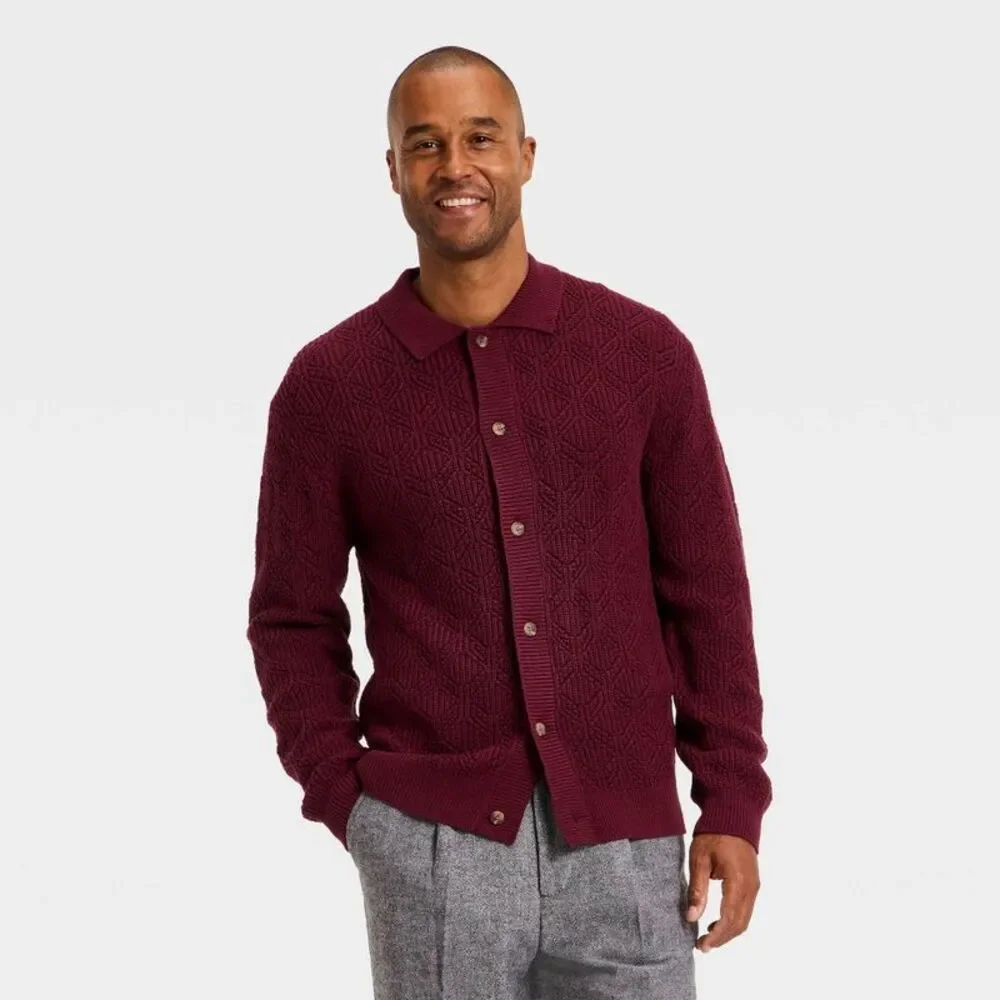 Men's Long Sleeve Cardigan Sweater - Goodfellow & Co Red L